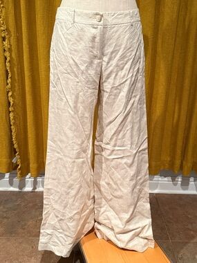 Michael Kors Beige Linen-Blend Wide Leg Pants